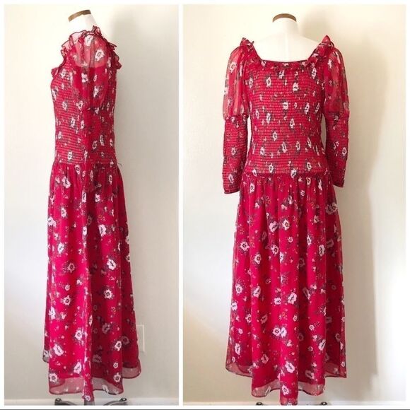 Urban Outfitters Red floral Smocked maxi dress - Picture 6 of 10